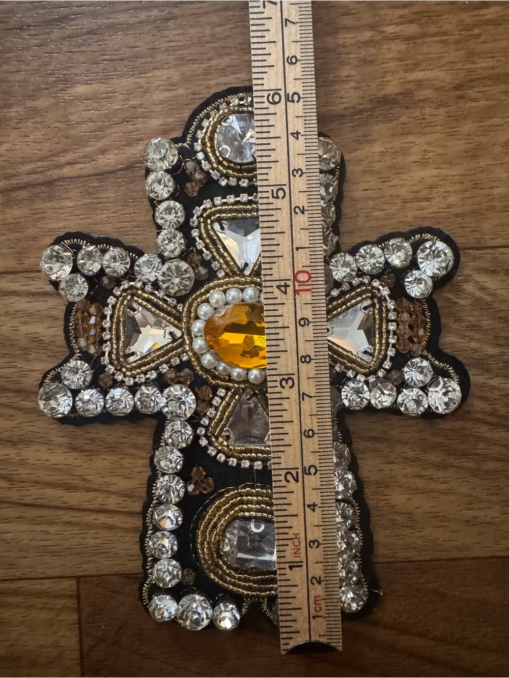 Large Beaded Rhinestone Cross Appliqué Patch - Picture 4 of 5